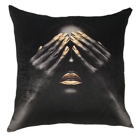 almofada em veludo com estampa de rosto