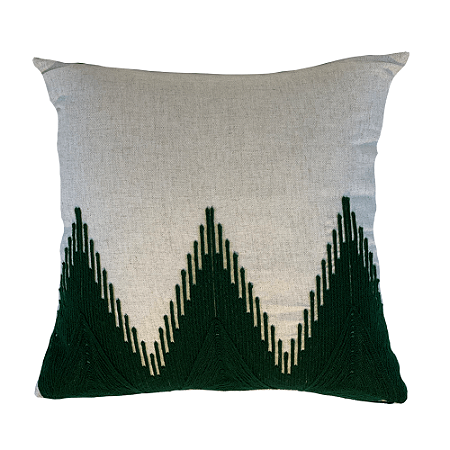 ALMOFADA LINHO CRU 52X52 C/ BORDADO KILIM VERDE