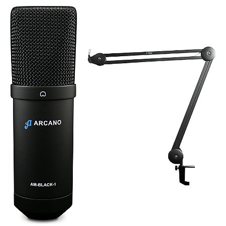 Microfone condensador USB Arcano AM-BLACK-1 + Pedestal articulado IRON ARM-1