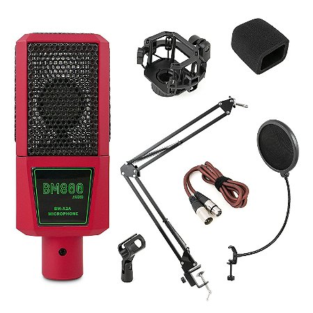 Microfone condensador BM800 Audio BM-X2A c/ braço pop filter cabo