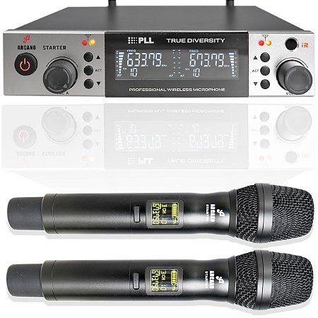Microfone Sem Fio Arcano STARTER duplo de mão UHF 198 canais