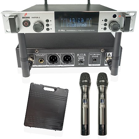 Microfone sem fio duplo UHF Arcano HATOR-2 com maleta