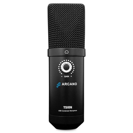 Microfone condensador USB Arcano TSION controle de ganho