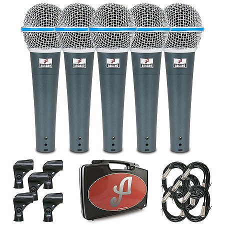 Kit com 5 microfones dinâmicos Arcano Osme-8KIT com fio