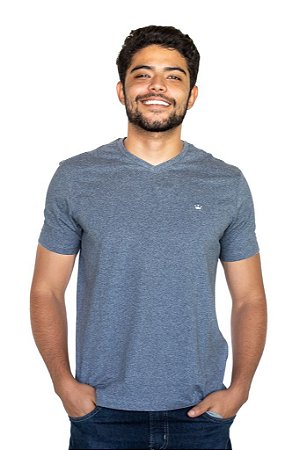 Camiseta Mescla Cinza Gola V