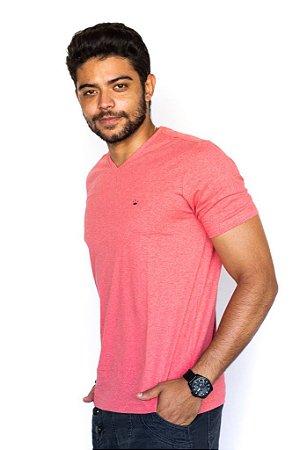 Camiseta Mescla Vermelha Gola V