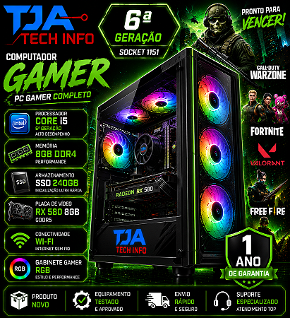 Computador Gamer Intel Core i5 6ª Geração RX 580 8GB 8GB DDR4SSD 240GB RGB