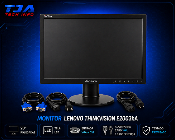 Monitor 20” Wide LCD Semi Novo | VGA + Energia | HP Lenovo Samsung Positivo