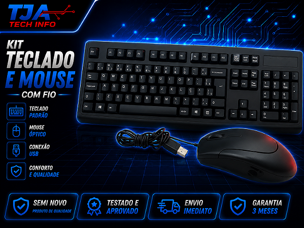 Kit Teclado e Mouse USB ABNT2 Com Fio Perfil Baixo Semi Novo