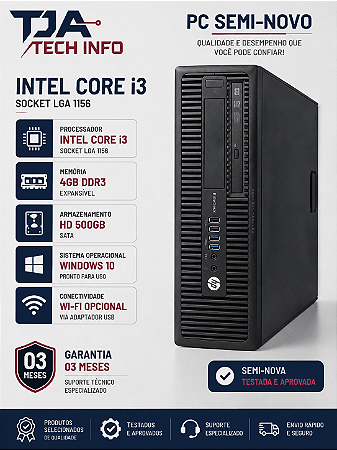 CPU Intel Core i3 4GB DDR3 HD 500GB Semi-Nova Pronta para Uso