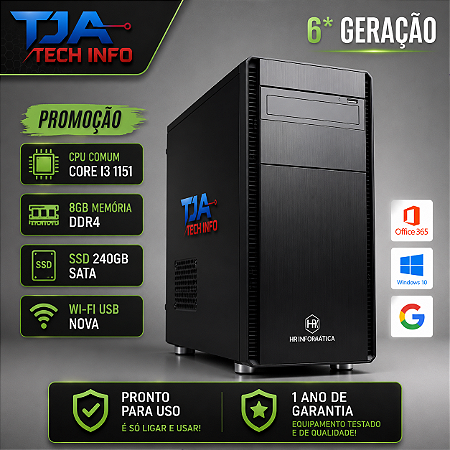 Computador Intel Core i3 6ª Geração 8GB RAM SSD 240GB Wi-Fi Windows 10