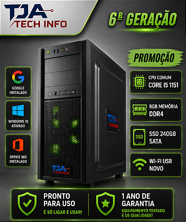 Computador Core i5 6ª Geração 8GB DDR4 SSD 240GB Wi-Fi Windows 10 Pro