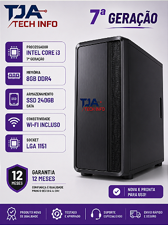 Cpu i3 7ª Geração 8GB RAM DDR4 SSD 240GB Wi-Fi Incluso Nova e Pronta pra Uso! 💻🚀