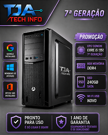 Computador Core i5 7ª Geração 8GB DDR4 SSD 240GB Wi-Fi Windows 10 Pro