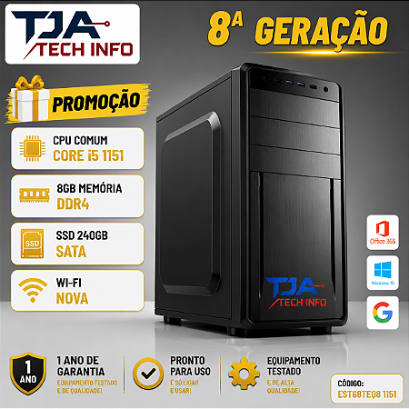 Computador Intel Core i5 8ª Geração 8GB DDR4 SSD 240GB Wi-Fi Novo