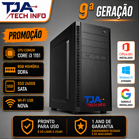 Computador Intel Core i3 9ª Geração 8GB DDR4 SSD 240GB Wi-Fi Windows 10 Pro