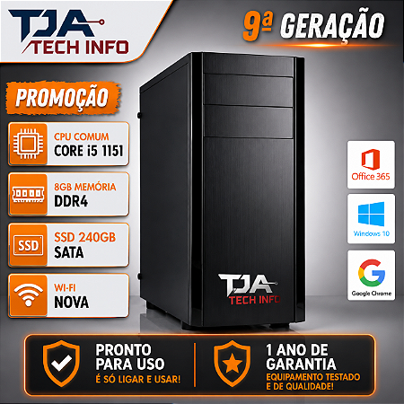 Computador Intel Core i9ª Geração 8GB DDR4 SSD 240GB Wi-Fi Windows 10