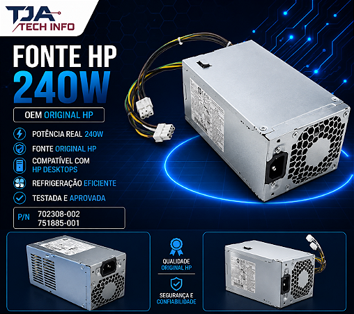 Fonte HP EliteDesk 800 G1 SFF 240W Original | P/N 702308-002 751885-001 TJA Tech Info