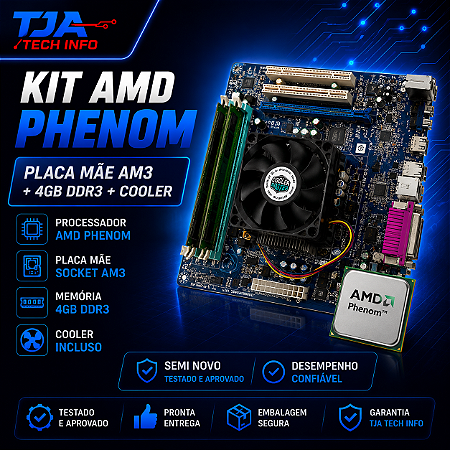 Kit AMD Phenom Placa Mãe AM3 4GB DDR3 Cooler Semi Novo Testado