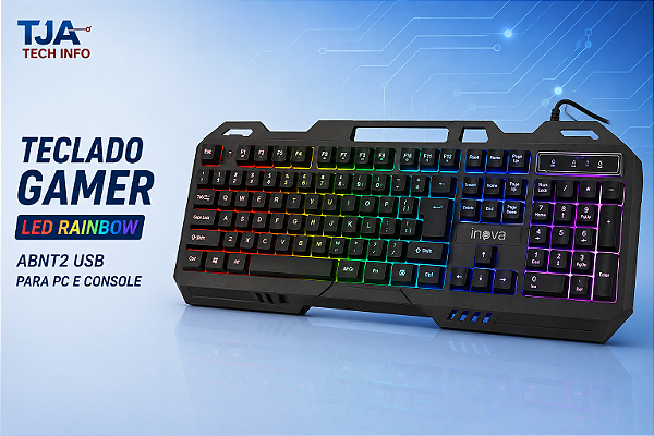 Teclado Gamer LED Rainbow USB ABNT2 | Anti-Ghosting para PC e Console