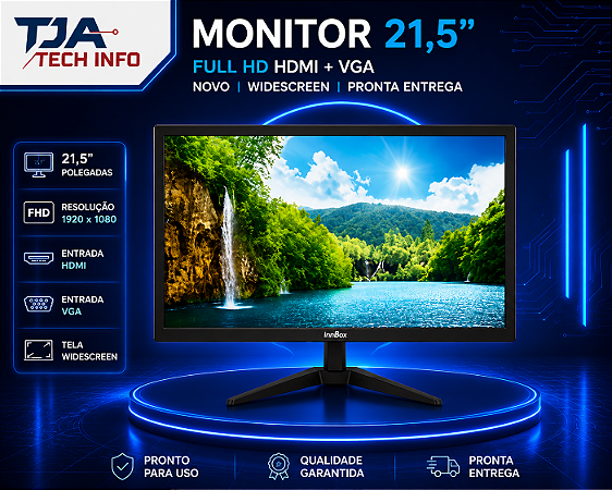 Monitor 21,5” Full HD HDMI + VGA Novo | Widescreen | Pronta Entrega