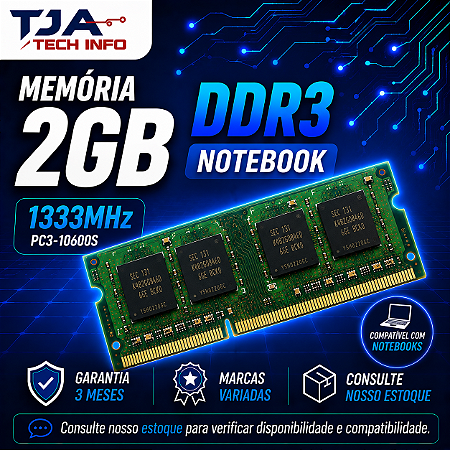 Memória Notebook DDR3 2GB 1333MHz PC3-10600 SO-DIMM