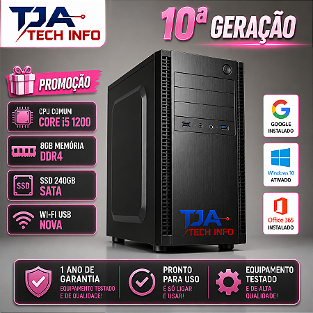Computador Intel Core i5 10ª Geração 8GB DDR4 SSD 240GB Wi-Fi USB Windows 10 Novo