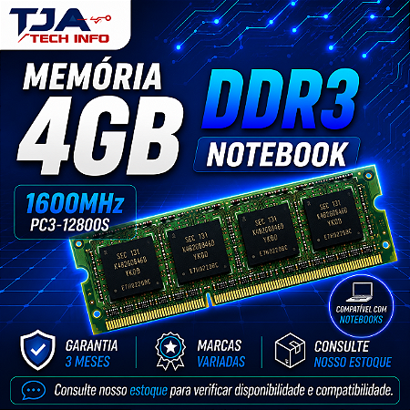 Memória Notebook DDR3 4GB 1600MHz PC3-12800S SO-DIMM