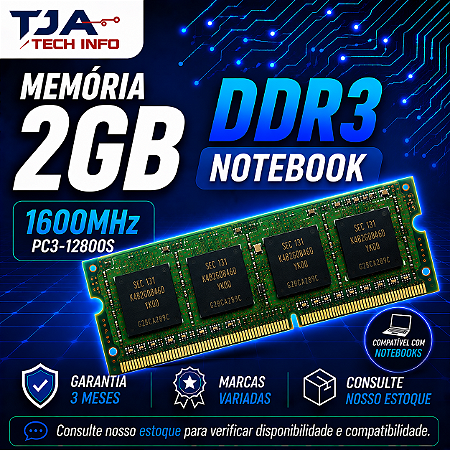 Memória Notebook DDR3 2GB 1600MHz PC3-12800S SO-DIMM
