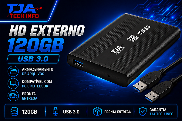 HD Externo 120GB USB 3.0 Novo | Ideal para Backup, PC, Notebook e Games