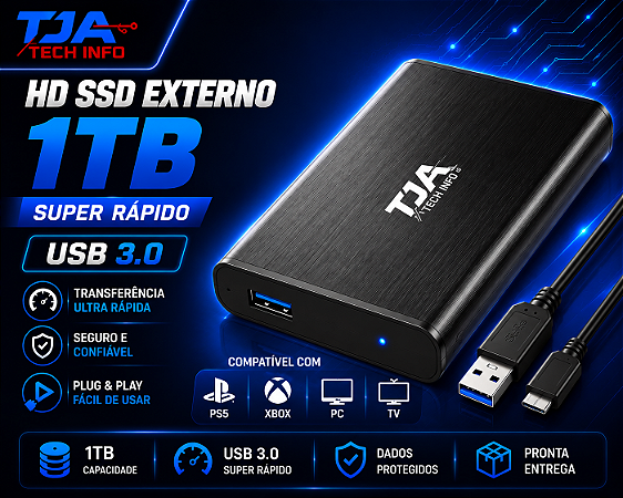 HD SSD Externo 1TB Super Rápido – Compatível com PS5, Xbox, PC e TV