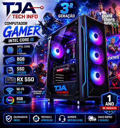 Computador Gamer i5 3ª Geração 8GB SSD 240GB RX 550 4GB RGB Wi-Fi Pronto Para Uso TJA Tech Info