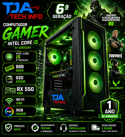 Computador Gamer Intel Core i5 6ª Geração RX 550 4GB 8GB DDR4 SSD 240GB RGB