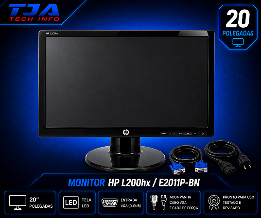 Monitor 20” HP L200hx Widescreen | Semi Novo com Cabos | Pronta Entrega
