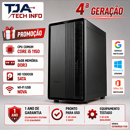 Computador Intel Core i5 4ª Geração 16GB DDR3 HD 1TB Wi-F Windows 10 Pronto para Uso