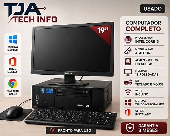 Computador Completo Intel Core i5 4GB RAM HD 500GBMonitor 19” Kit Teclado e Mouse