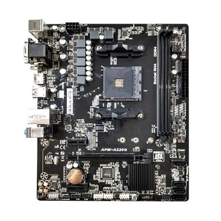 Placa-Mãe  A520, AMD AM4, mATX, DDR4, DVI-D, HDMI, D-SUB, M.2 - APM-A520G