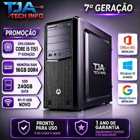Computador Core i5 7ª Geração 16GB DDR4 SSD 480GB Wi-Fi Windows 10 Pro