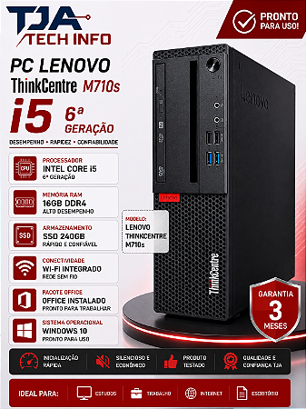 PC Lenovo ThinkCentre M710s Intel Core i5 6ª Geração 16GB DDR4 SSD 240GB Wi-Fi Office