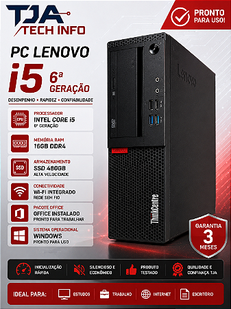 PC Lenovo ThinkCentre M710s Intel Core i5 6ª Geração 16GB DDR4 SSD 480GB Wi-Fi Office