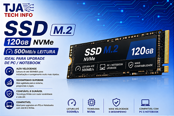 SSD M.2 NVMe 120GB Interno | Leitura até 500MB/s | Upgrade PC e Notebook