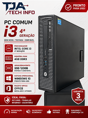 PC Intel Core i3 4ª Geração 4GB RAM SSD 120GB Windows 10 Office Pronto Uso