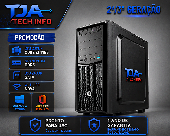 Computador Core i3 3ª Geração 8GB RAM DDR3 SSD 240GB Wi-Fi Windows 10 Pro