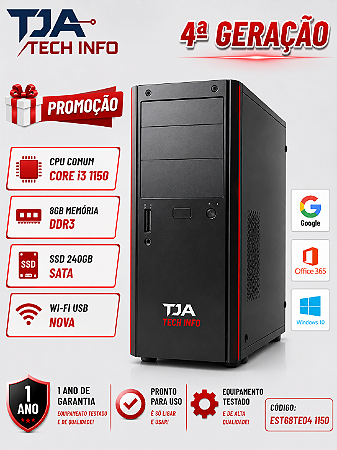 CPU Intel Core i3 4ª Geração 8GB DDR3 SSD 240GB Wi-Fi Socket 1150 Nova