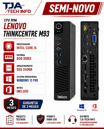 CPU Mini Lenovo M93P ThinkCentre Intel Core i5 4ª Geração 8GB DDR3 SSD 240GB Tja techinfo