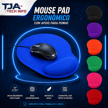 Mouse Pad Ergonômico com Apoio de Pulso em Gel Antiderrapante
