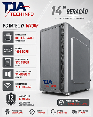 PC Intel i7 14700F 16GB DDR5 SSD 960GB Windows 11 – Potente para Trabalho e Estudos