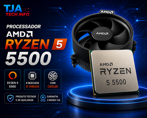 Processador AMD Ryzen 5 5500 AM4 6 Núcleos 12 Threads até 4.2GHz com Cooler