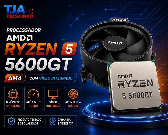 Processador AMD Ryzen 5 5600GT AM4 6 Núcleos 12 Threads até 4.6GHz com Vídeo Integrado e Cooler