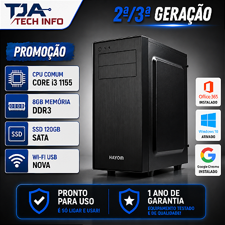 Computador Intel Core i3 2ª/3ª Geração 8GB DDR3 SSD 120GB Wi-Fi Windows 10 Ativado